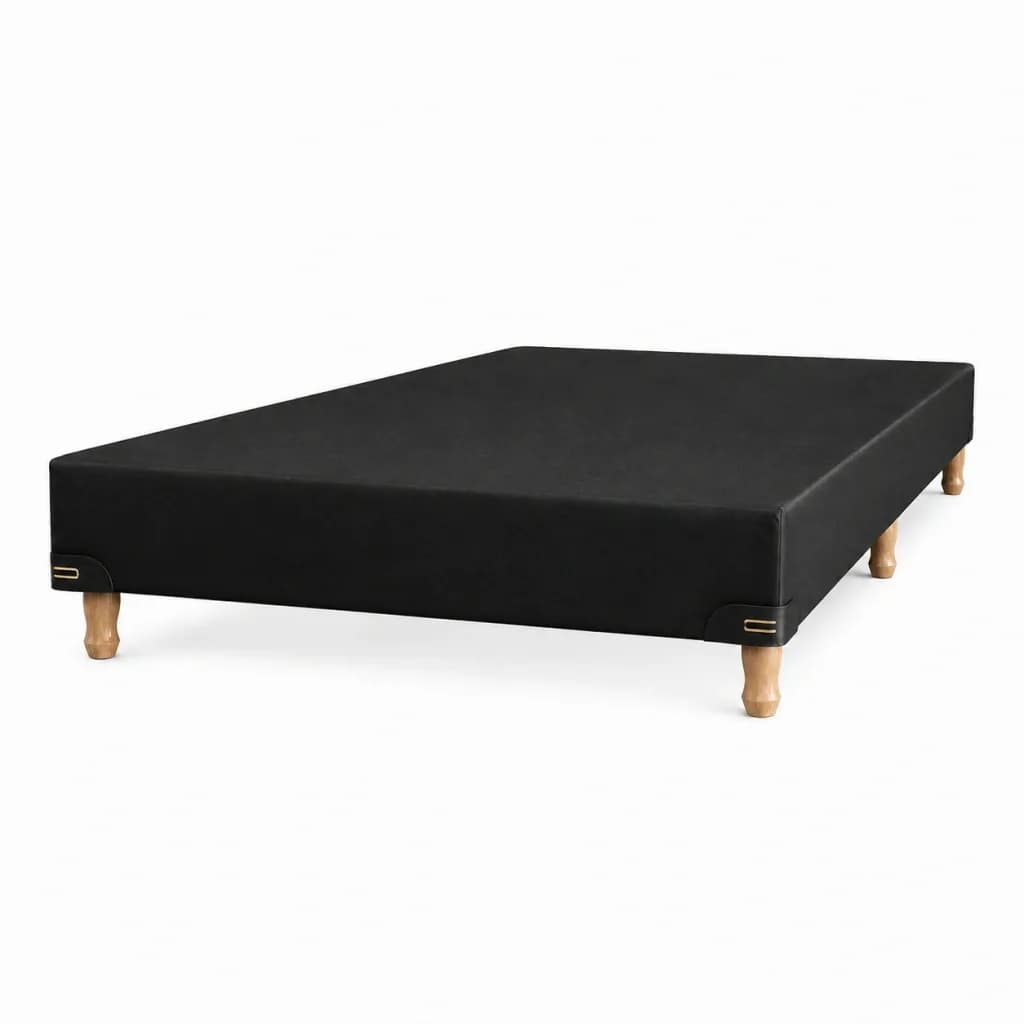BASE DE SOMMIER 1,30 X 1,90 O 1,40 TAPIZADO EN PANA NEGRO PREMIUM
