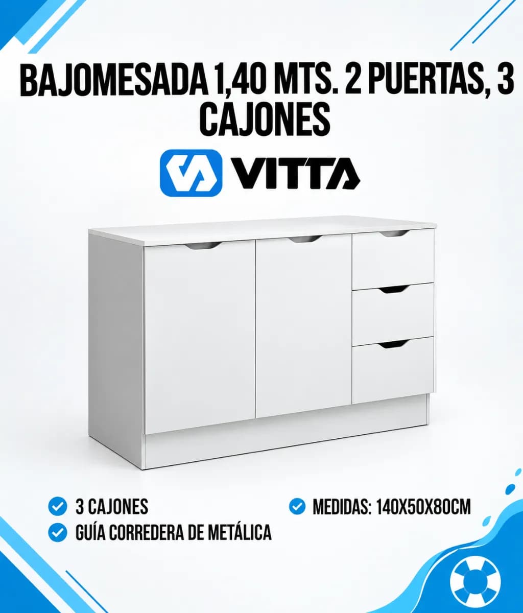 Bajomesada VITTA 1,40 mts. 2 puertas, 3 cajones