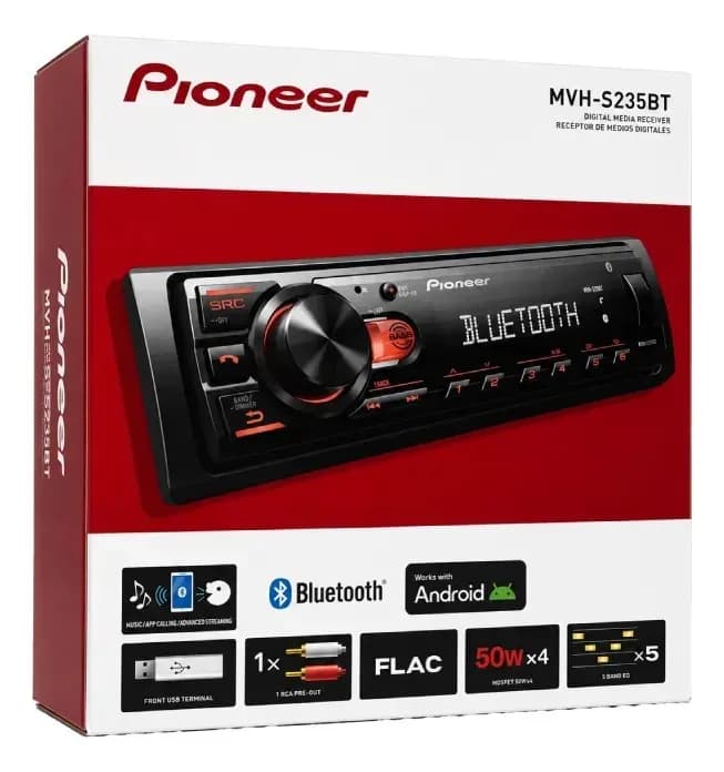 estéreo Pioneer MVH-S235BT 1DIN Bluetooth 50Wx4 color negro