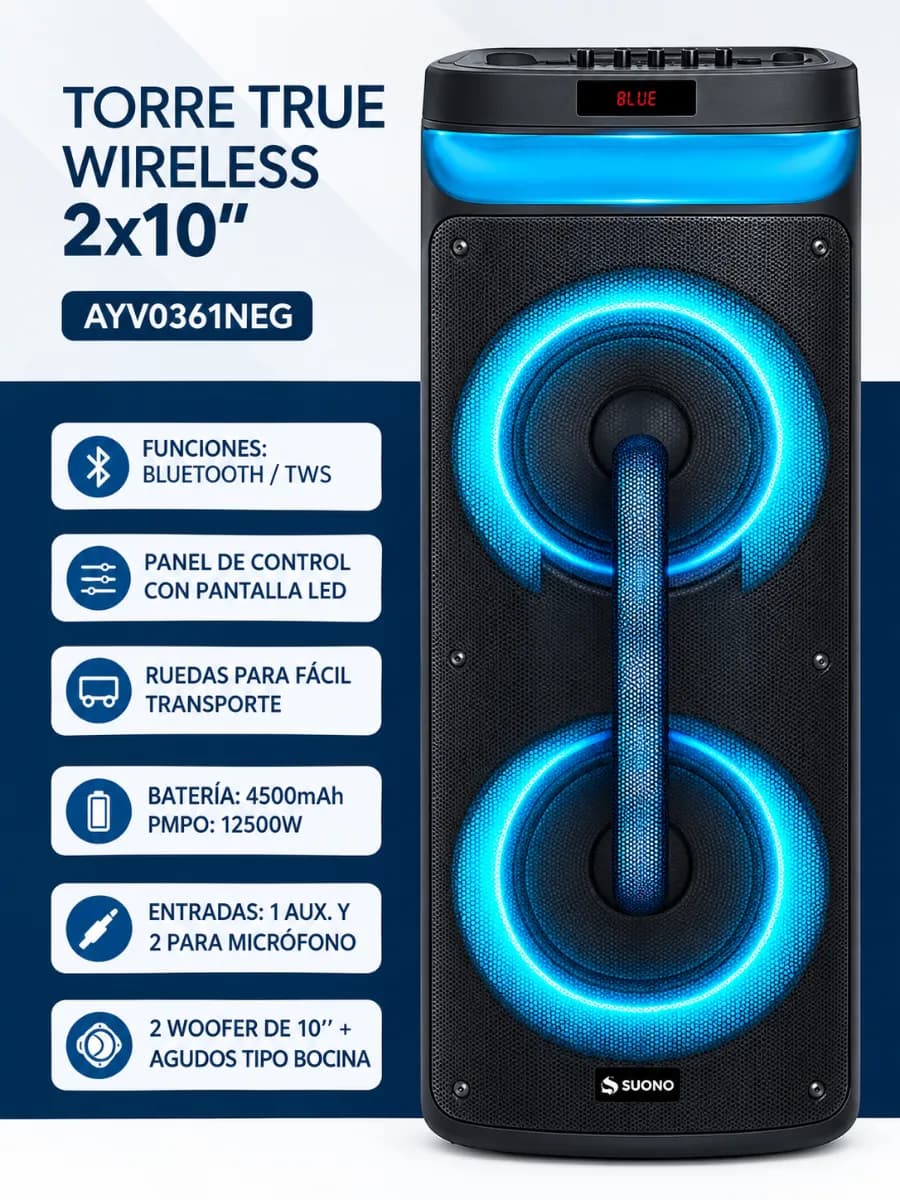 Parlante Torre Suono True Wireless de 2x10